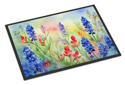 دواسة باب وممسحة أرجل بتصميم زهور تكساس الزرقاء 24×36 بوصة