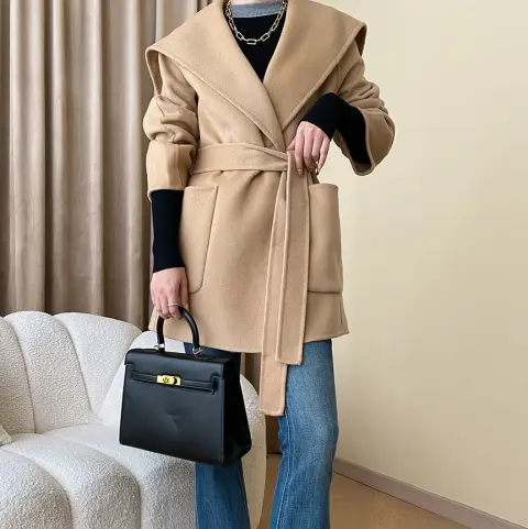 Women's French Cape Style Hooded Reversible Wool Coat