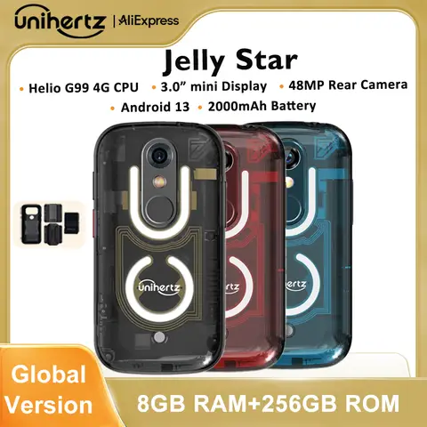Unihertz جيلي ستار هاتف ذكي صغير أندرويد 13 8 جيجابايت 256 جيجابايت مصباح ليد هواتف محمولة شفافة غير مقفلة 48 ميجابكسل 3 بوصة