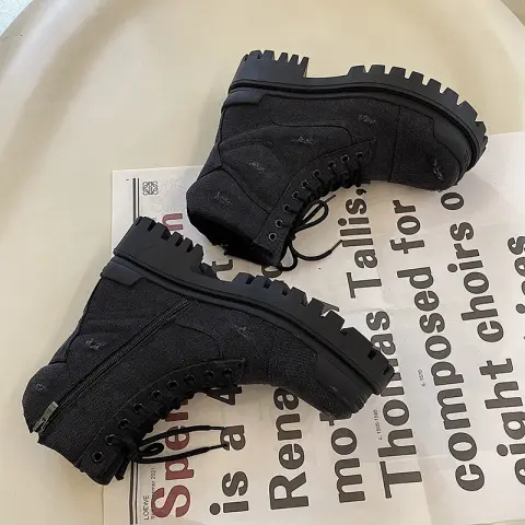 Men's Retro Thick Sole Denim Work Boots