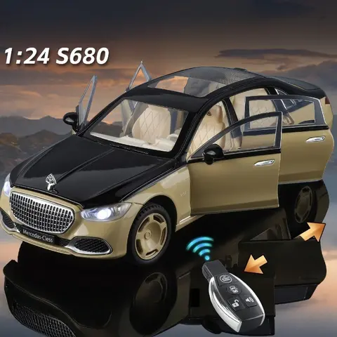 نموذج سيارة S680 من سبيكة معدنية بمقياس 1:24 مع أبواب قابلة للفتح، لعبة سيارة بمؤثرات صوتية وضوئية، نموذج سيارة مصبوب من السبائك، هدية قابلة للتجميع