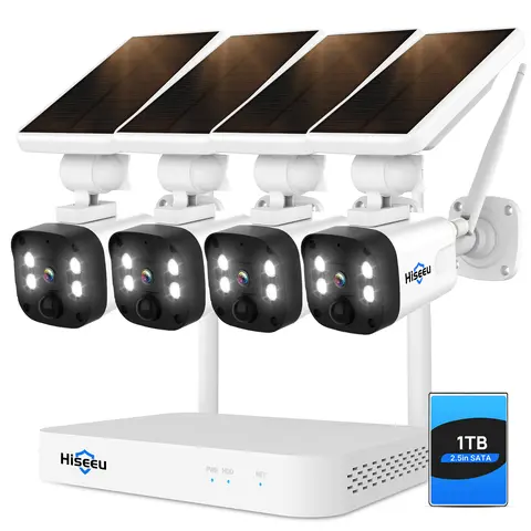 Hiseeu 4MP Full HD Night Vision With Mini Nvr Home Wifi Solar Power Cctv Camera System Outdoor Wireless