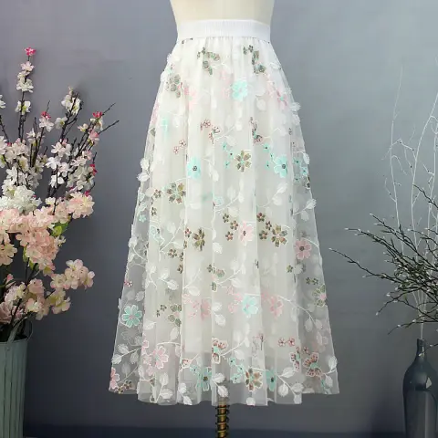 Gauze Long Embroidered Skirt