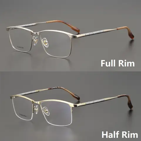 Ultralight Pure Titanium Full Square Eyeglasses Frame for Men Half Rim