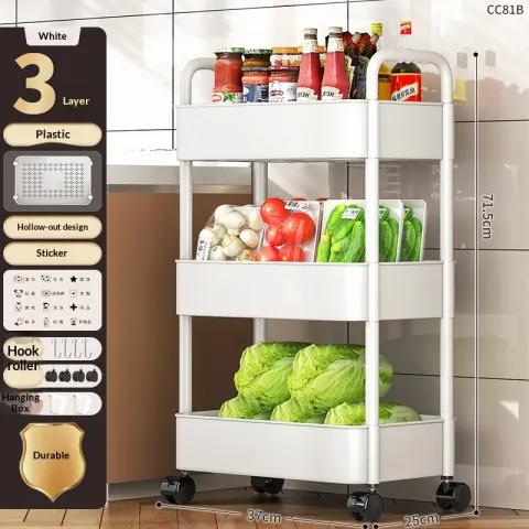 Kitchen Storage Rack, Small Cart, Floor Standing, Household Use, Movable Multi-layer Rack, Multifunctional Fruit And Vegetable Basket Storage RackThickened Plastic Version With Hooks - Hanging Box X2
