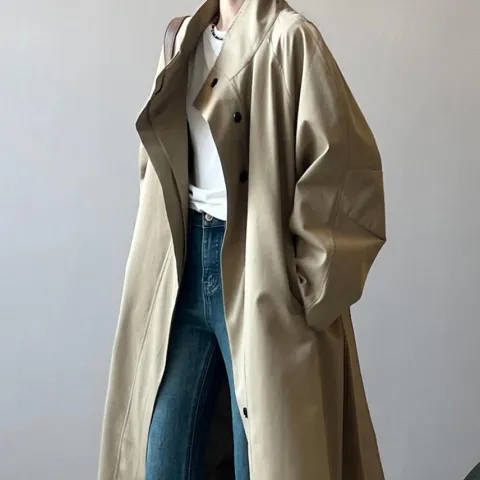 Women's Single-Breasted Stand Collar Long Cotton Coat