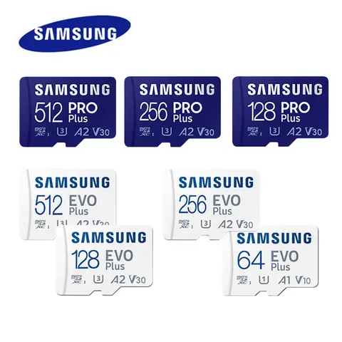 بطاقة ذاكرة سامسونج EVO/PRO Plus 64G A1 بطاقة Micro SD 128G 256G 512G U3 A2 V30 محرك مسجل كاميرا مراقبة بطاقة TF مخصصة