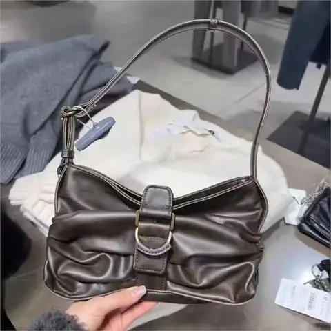 JIAERDI Hot Girls Vintage Crinkled Brown Handbag Women Harajuku Buckle Tote Bag Ladies Luxury Trendy Leather Y2k Shoulder Bag