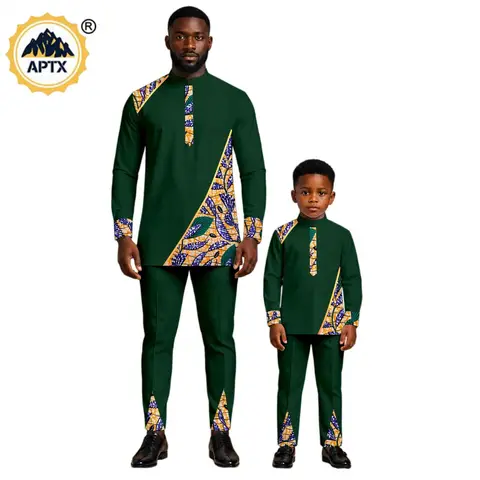 طقم ملابس Dashiki أفريقي للأولاد - قميص بأكمام طويلة وبنطلون