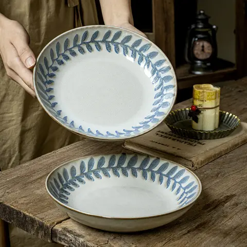 8-inch Open Ceramic Deep Plates Hand-painted Tableware