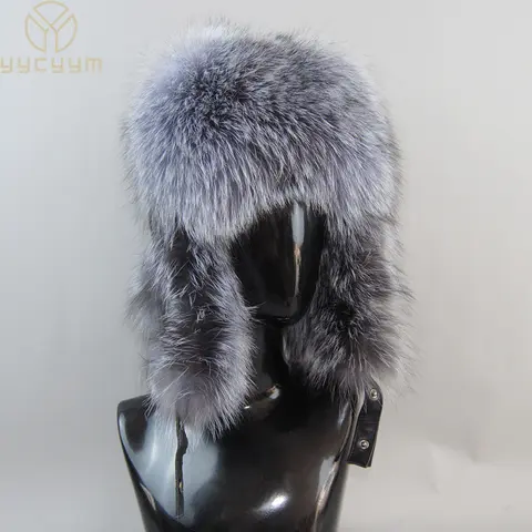 Unisex Winter Fox Fur & Sheepskin Leather Bomber Hat