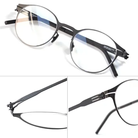 Vintage Screwless Round Eyeglasses Frame Super Thin Metal Spectacles