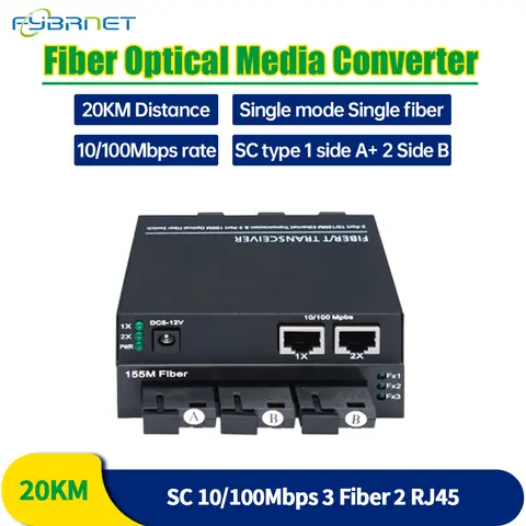 محول وسائط الألياف البصرية ، 20 ، 3 ألياف ، rj45 ، 2/m ، مفتاح إيثرنت البصري 3f2e ، مزدوج الاتجاه أحادي الوضع مع مزود طاقة تيار مستمر 5 فولت 2a