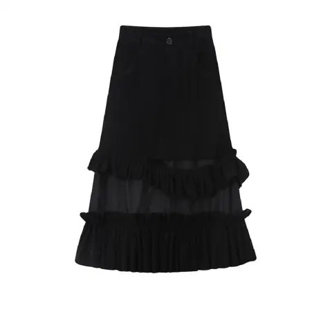 Corduroy A-Line Midi Ruffle Skirt