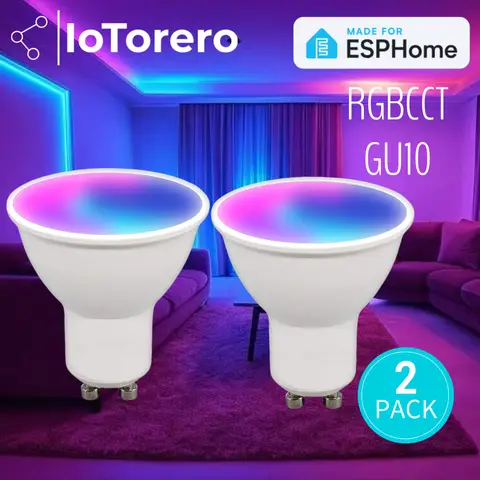IoTorero Made For ESPHome 2 PACK GU10 RGBCCT LED Bulb Works With Home Assistant