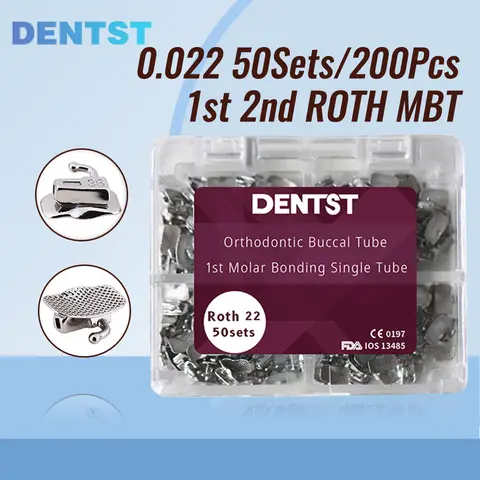 Dentst 50 Sets/Box Orthodontics Dental 1st 2nd Molar Bondable Buccal Tubes Non-Convertible Mesh Base Single Tools Roth MBT 0.022