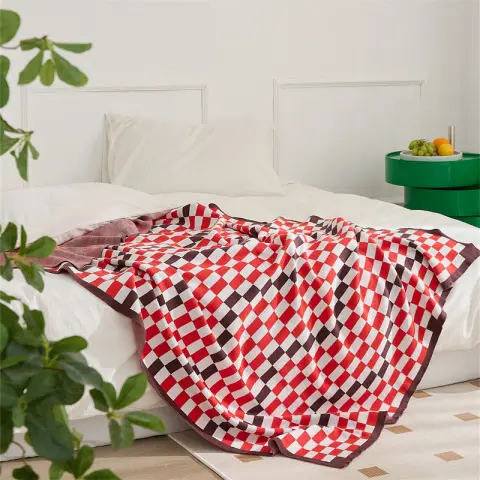 Class A Cotton Checkerboard Geometric Knitting Chenille