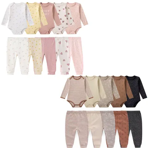 Unisex Bebek Pamuklu Body ve Pantolon Seti 10 Parça 0–12 Ay