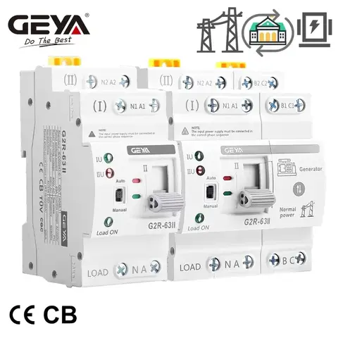 مفتاح تحويل أوتوماتيكي ذكي GEYA G2R لسكة DIN بمصدرين للطاقة مع حماية الجهد 2P/4P 63A 220 فولت