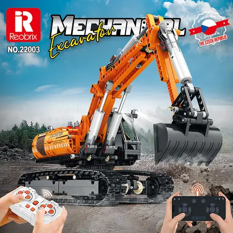 Reobrix 22003 1106 قطعة بمقياس 1:8 من السلسلة الهندسية نموذج مكعبات بناء حفارة، لعبة تعليمية تقنية كهدية احتفالية