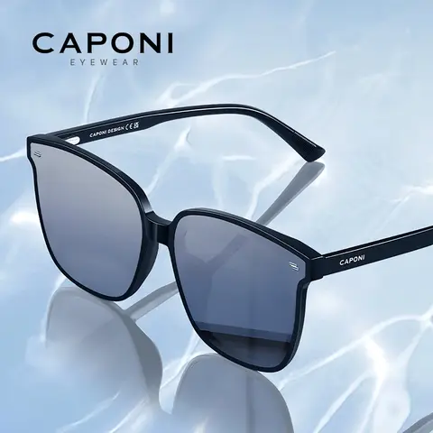 CAPONI Polarized Men Sunglasses Outdoor Driving One-piece Lenses Square Sun Glasses Anti Glare UV400 Protect Black Shade CP35709