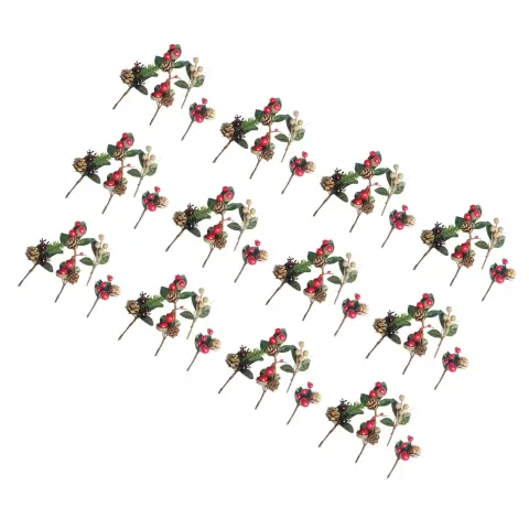 12 Sets Artificial Flower Red Berries & Pine Cones Gift Decor