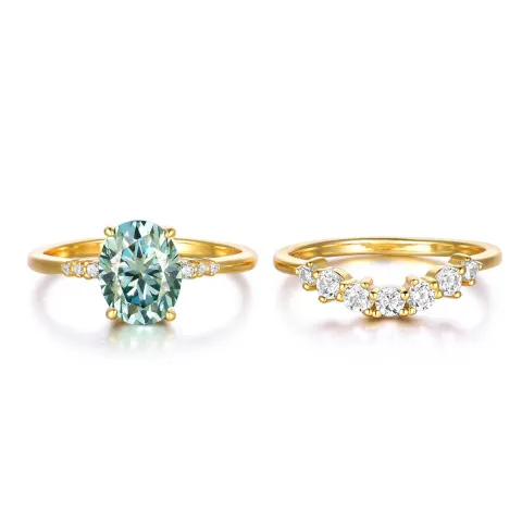 S925 Silver Gold Plated 2ct Oval Moissanite Bridal Ring Set 9x7mm D Color VVS1 Curved Pave Band US 6-9 GRA Certified Gift Box