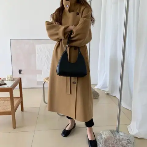 Women's Double-Sided Cashmere Coat with Stand Collar