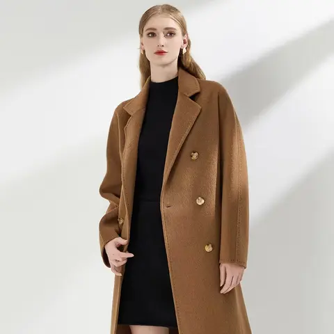 Women's Brown Double-Breasted Double-Sided Cashmere Coat