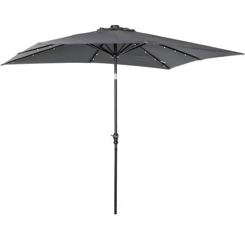 9 X 7 Ft Patio Umbrella Outdoor Table Market With Crank Solar LED Lights Tilt Button For Deck Dark Gray