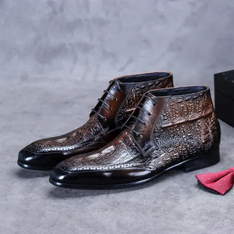 Men's High-Top Waxed Cowhide Leather Casual Boots