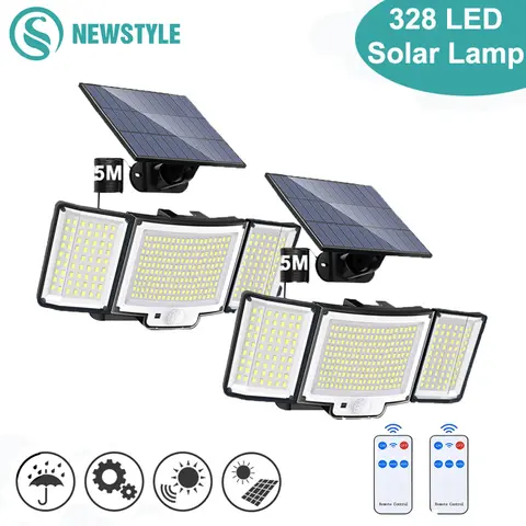 238/328 LED مصباح للطاقة الشمسية في الهواء الطلق 348 الجدار مصباح IP65 أضواء مقاومة للماء مصباح محس حركة الشمسية 3 وضع ضوء الشارع حديقة ديكور