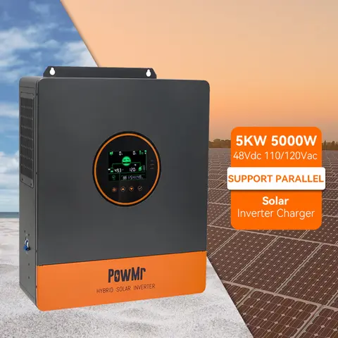 محول إنفيرتر طاقة شمسية وشاحن PowMr قدرة 5000W جهد 48V موجه جيبية نقية 110/120V