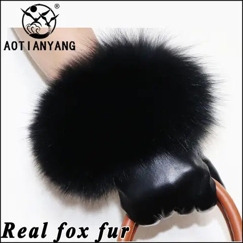 Women's Sheepskin Leather Winter Gloves with Fur and Touchscreen Support