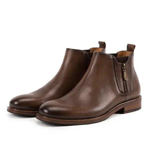 Men's First Layer Cowhide Ankle Martin Boots with Side Zipper