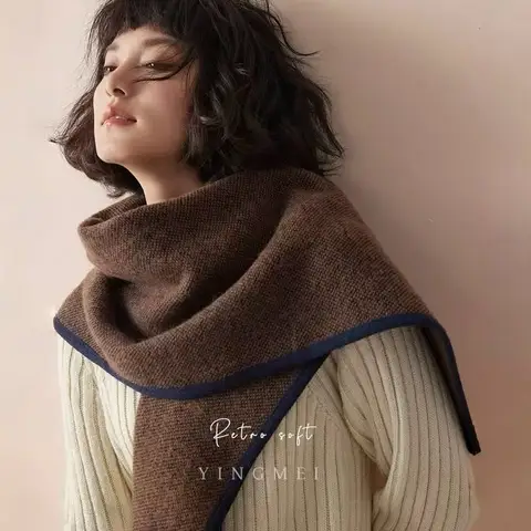 وشاح مثلث شال نسائي من الصوف 100% للشتاء متعدد الاستخدامات
