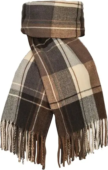 Women's Vintage Plaid Winter Scarf, Oversized Blanket Shawl Wrap With Tassel Fringe