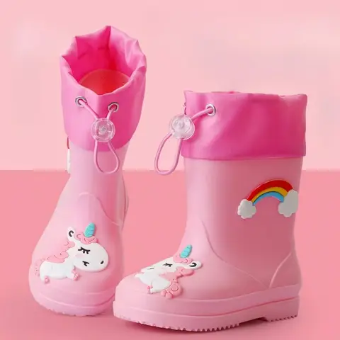 Summer Children's Non-Slip Rain Boots Girls Fashionable Water Shoes with Thick Soles Beautifully Designed Buckle Rain Shoes
