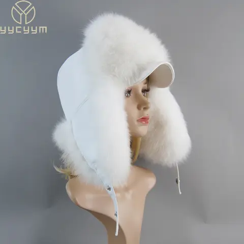 Women's Real Fox Fur and Genuine Leather Winter Hat