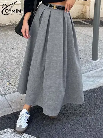 تنورة نسائية طويلة بكسرات وخصر عالٍ من Oymimi