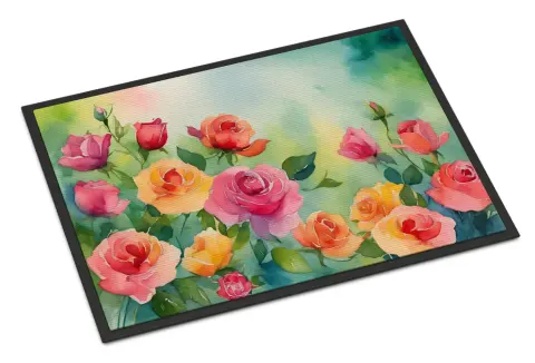 دعاسة باب بتصميم الورود بالألوان المائية للمداخل 24x36 بوصة