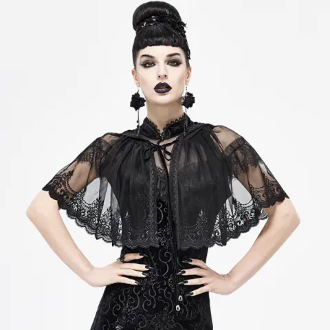 Devil Fashion Kadın Dantelli File Kapüşonlu Pelerin