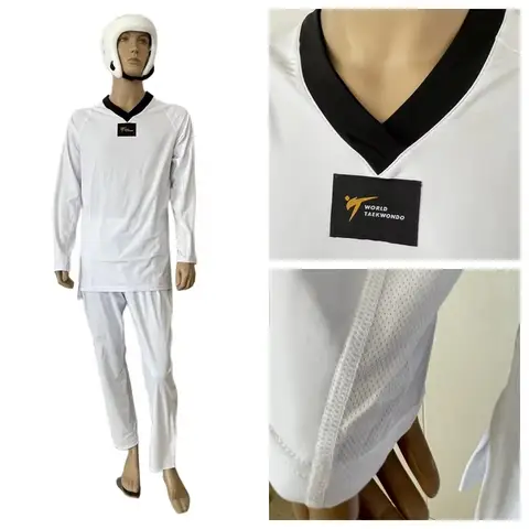 Male and Female Professional Competition Blue Label Taekwondo Uniform Breathable Mesh Training Suit Can Be Customized