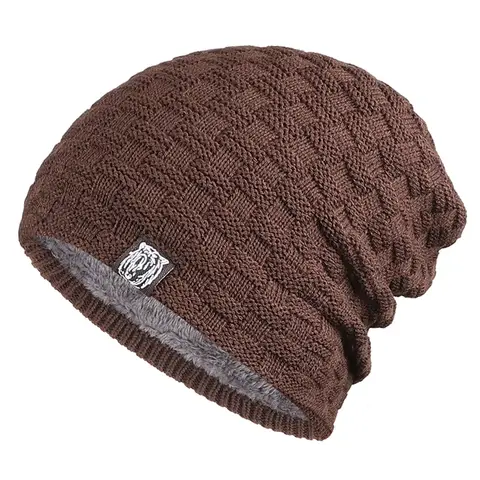 Mens Plush Lined Beanie Winter Knitted Skull Cap Thermal Outdoor Sports Warm Hat Skullies Cold Weather Protection