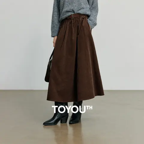 TOYOUTH Corduroy Cotton Ankle-Length Umbrella Skirt