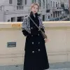 Kadın Kalın Ekose Yünlü Kemerli Palto