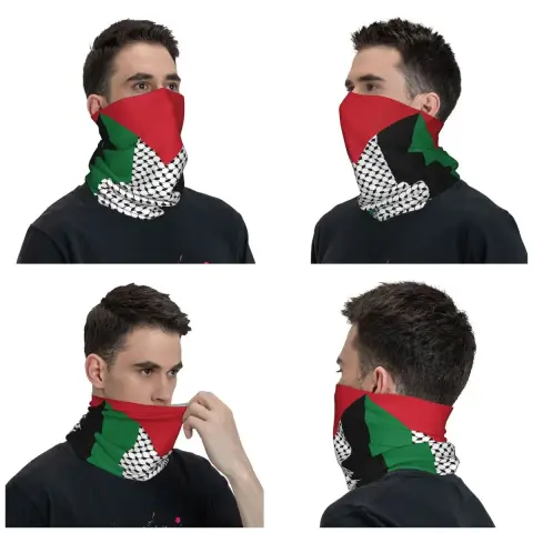 وشاح وغطاء رأس لركوب الدراجات بطبعة علم فلسطين واقٍ من الشمس