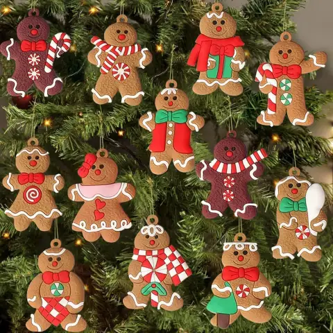 Gingerbread Man Christmas Ornaments 12 PCS, 3 Inch Assorted Plastic Hanging Figurines For Christmas Tree And Holiday Decor