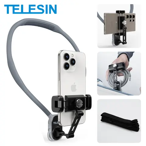 TELESIN Neck Mount Phone Clip 360° Rotation POV Phone Hold for Iphone 15 14 13 12 11 10 SAMSUNG HUAWEI XIAOMI Phone Accessories
