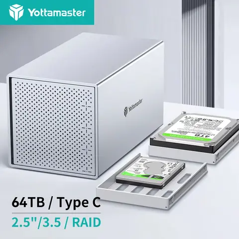 [PS400] Yottamaster 4 Bay RAID Enclosure Aluminum 4-slot 2.5" 3.5" USB3.0 RAID External HDD Array Enclosure SATA3.0 Support 64TB